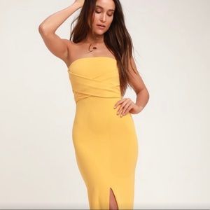 Lulus own the night golden yellow strapless dress